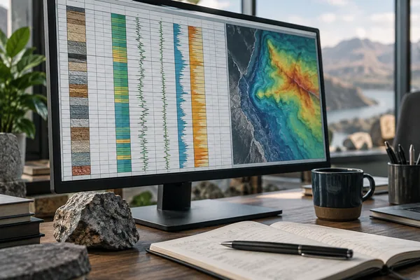 Structured geological data table linked to a map