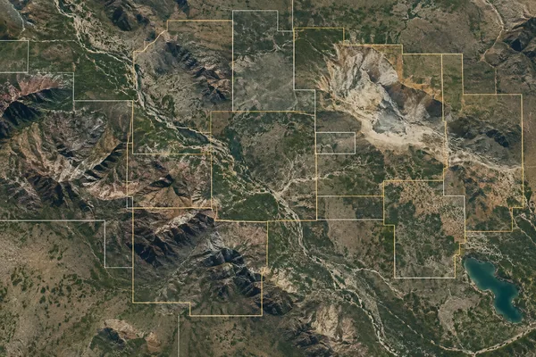 Illustrative mining title boundaries over terrain