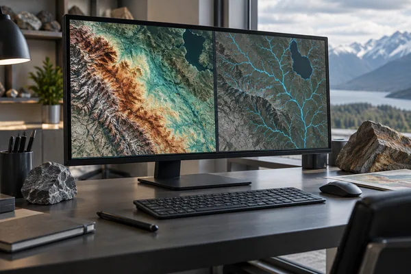 Desktop GIS workstation with geological layers