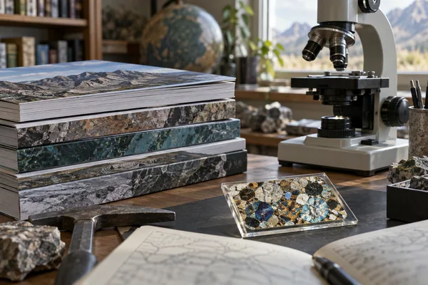 Geoscience reference books and microscope
