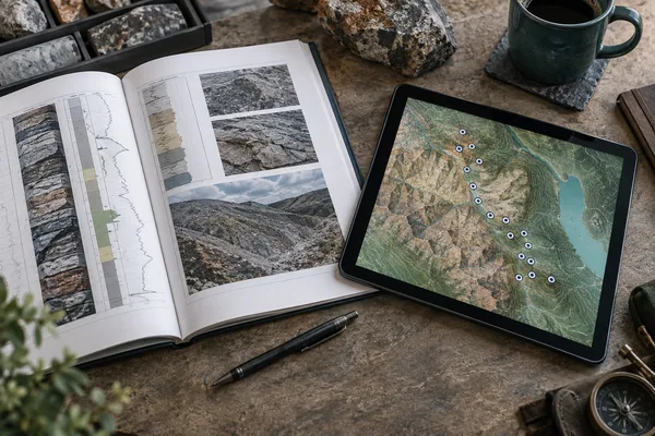 Geological report beside mapped drill-hole locations